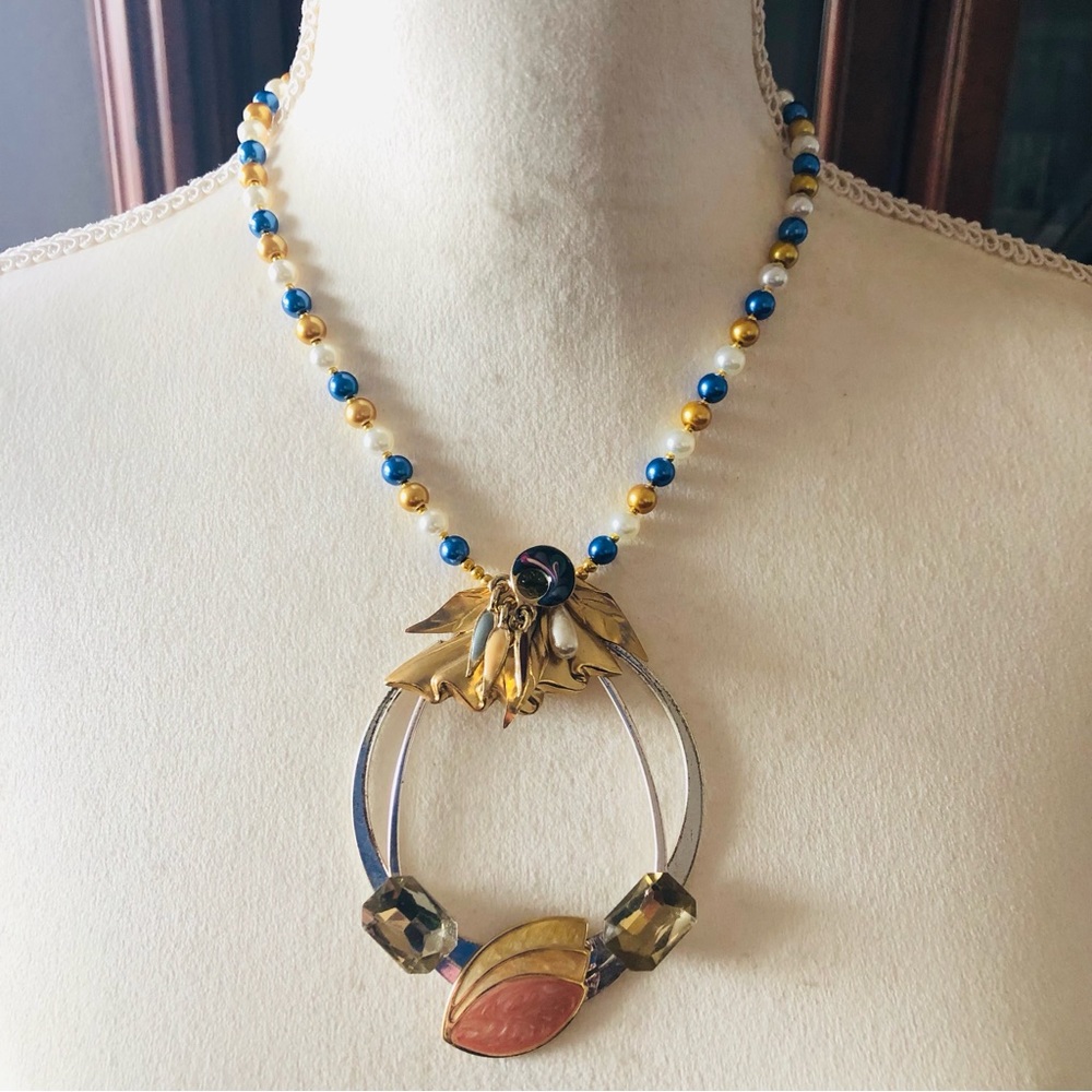 Handcrafted Repurpose Large Bold Stone Pendant Cz… - image 2